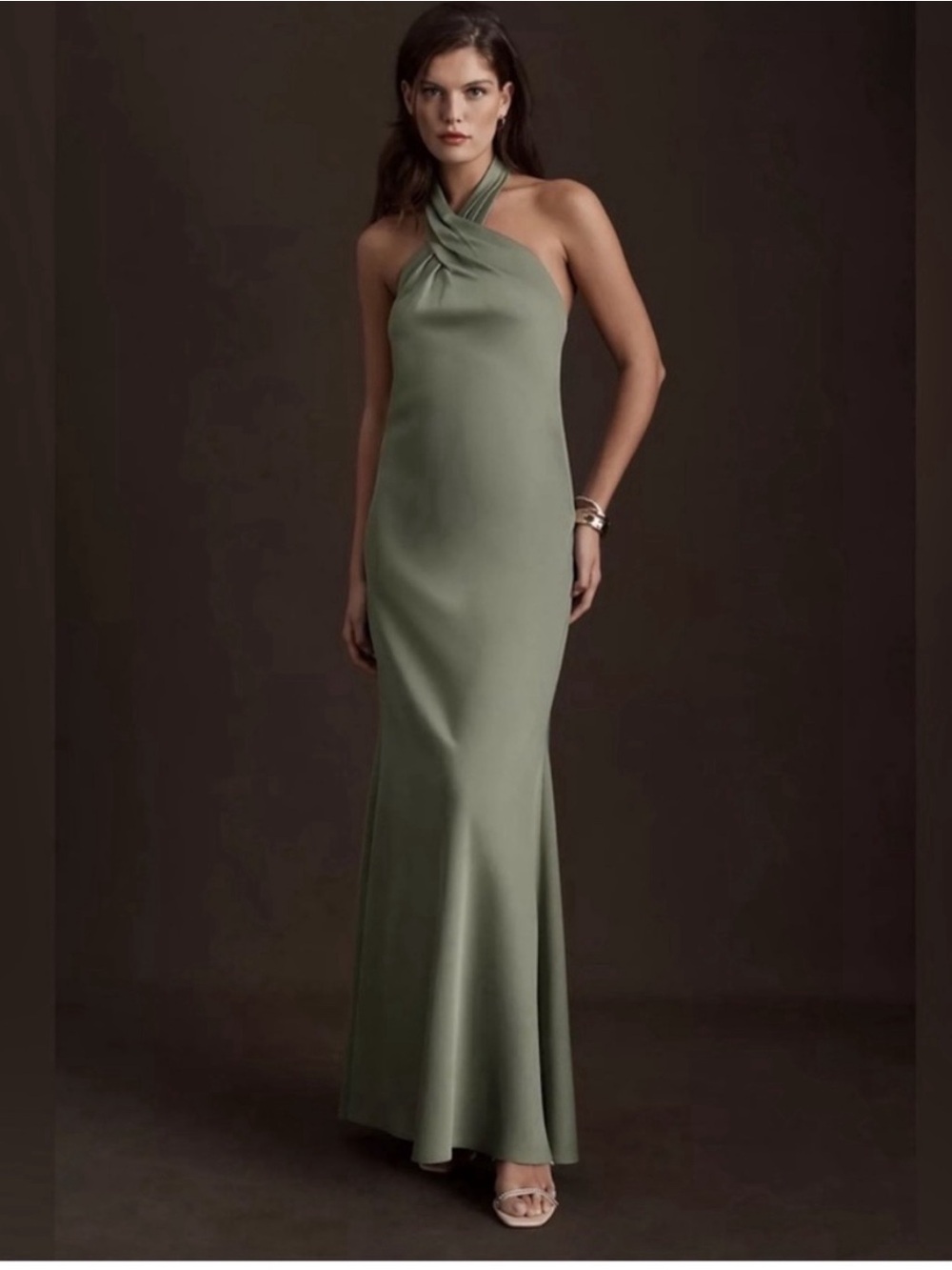 BHLDN Ruby Twist Halter Satin Gown Size 14